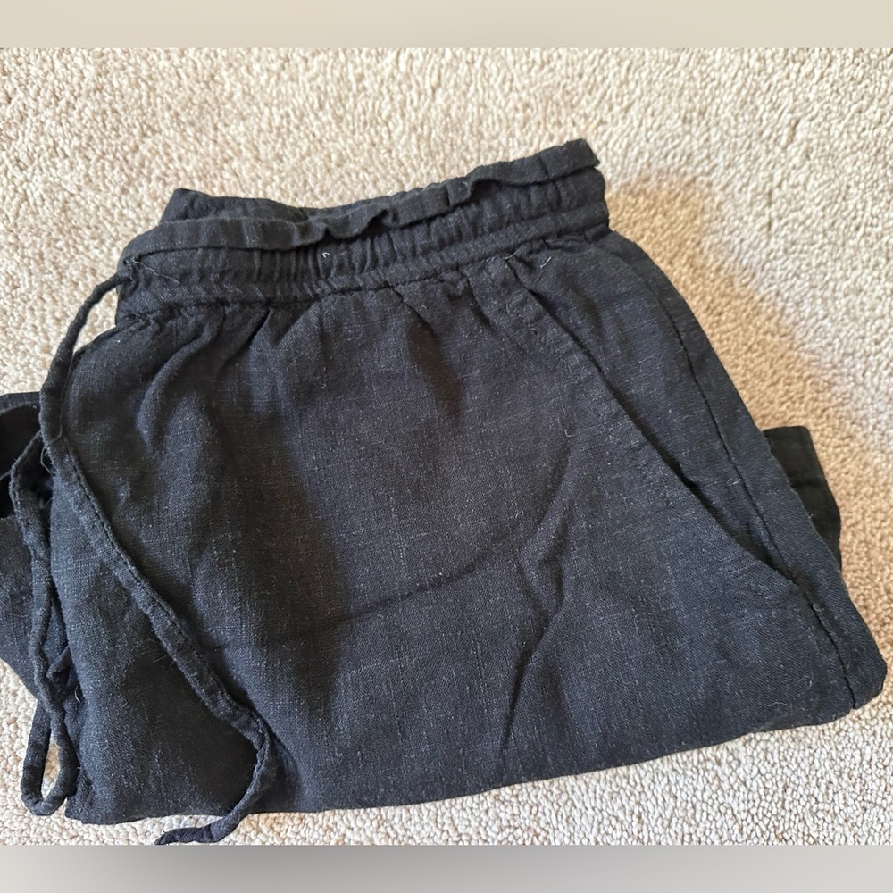 Elodie - Black Linen Drawstring Pants - M
